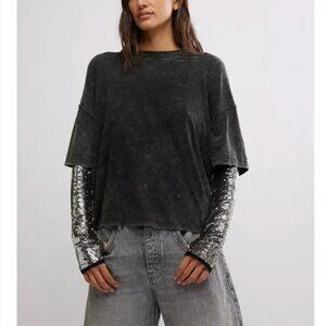 FREE PEOPLE NWT We The Free Nellie Sequin Twofer / Black - small